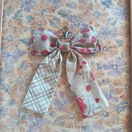 Handmade Bow Keychain - Rose Print - Arlene Stitch