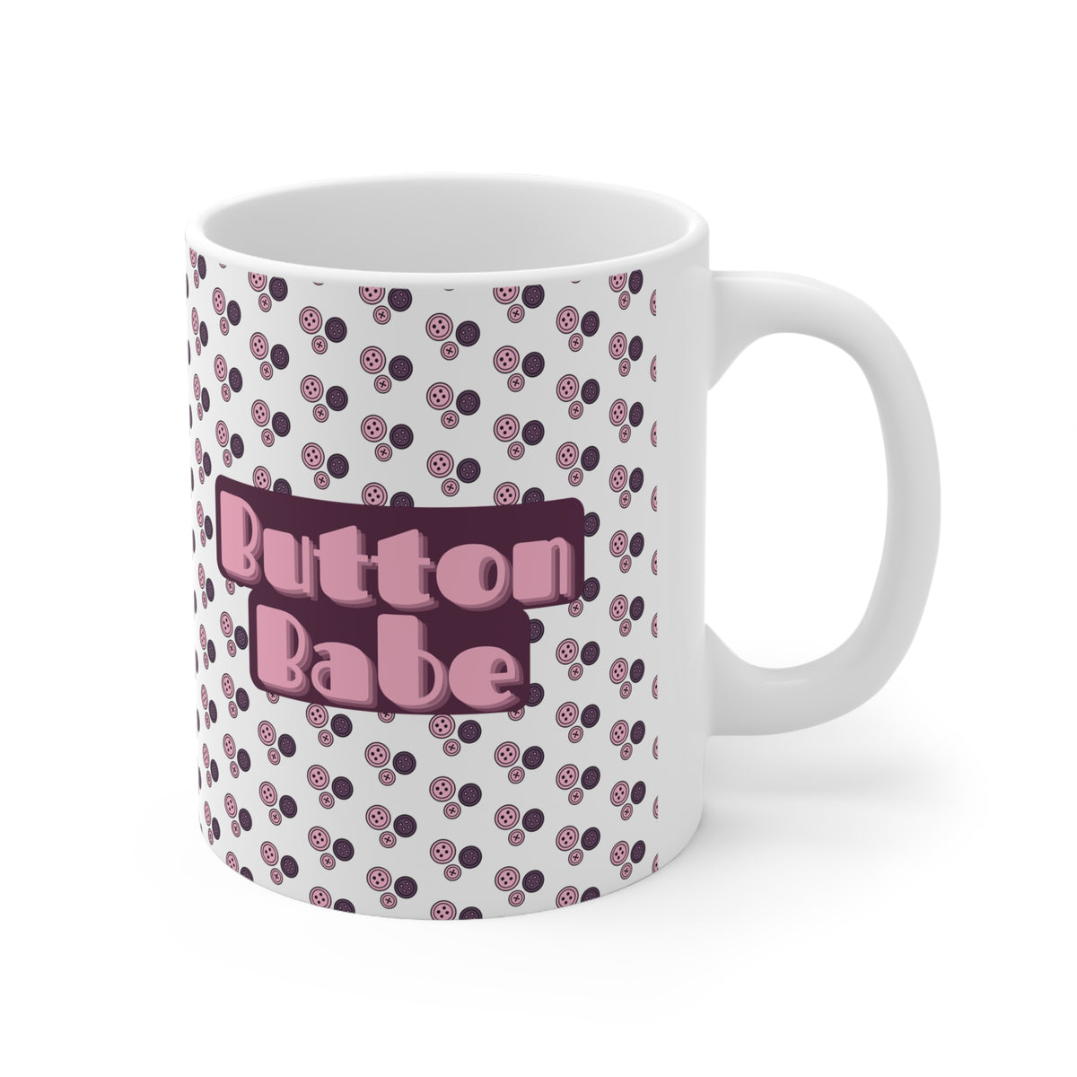 "Button Babe" Pink Retro Polka Dot Ceramic Coffee Mug (11oz & 15oz)