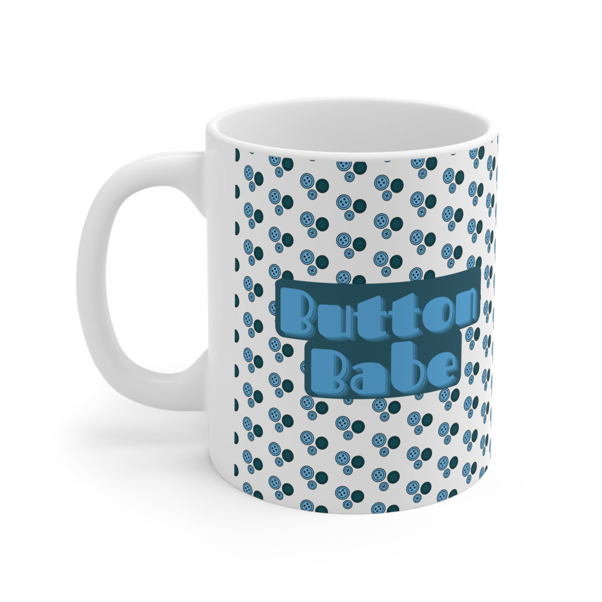 "Button Babe" Blue Retro Polka Dot Ceramic Coffee Mug (11oz & 15oz)