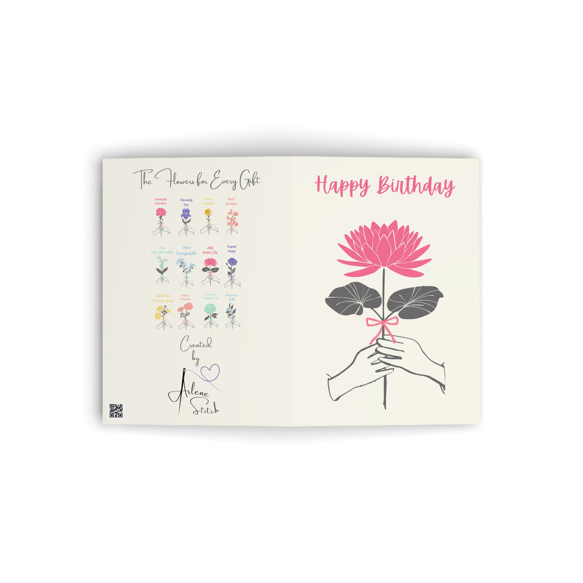 July Waterlily "Happy Birthday" Floral Birthday Card - Arlene Stitch