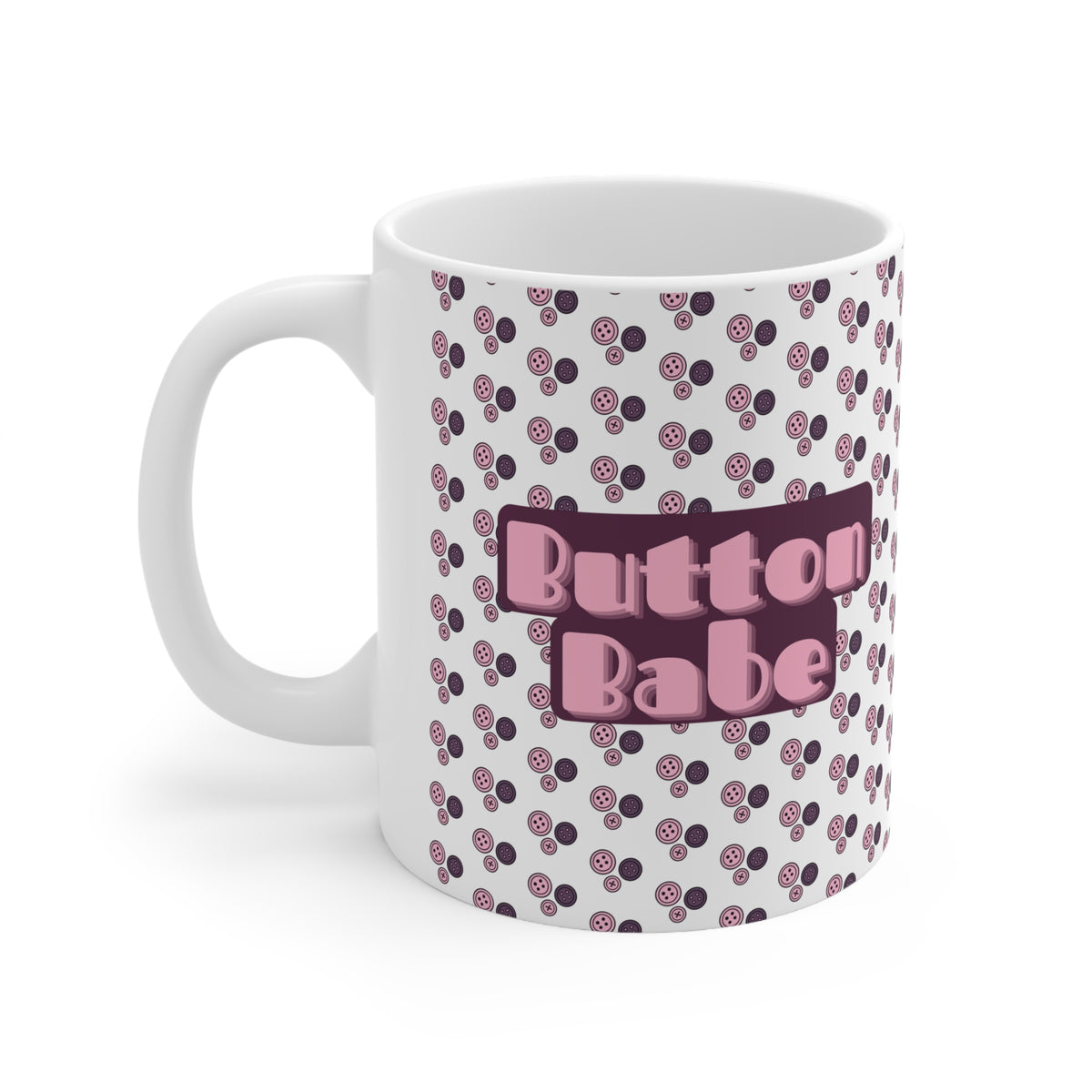 "Button Babe" Pink Retro Polka Dot Ceramic Coffee Mug (11oz & 15oz)
