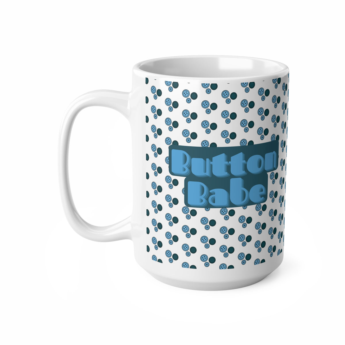 "Button Babe" Blue Retro Polka Dot Ceramic Coffee Mug (11oz & 15oz)