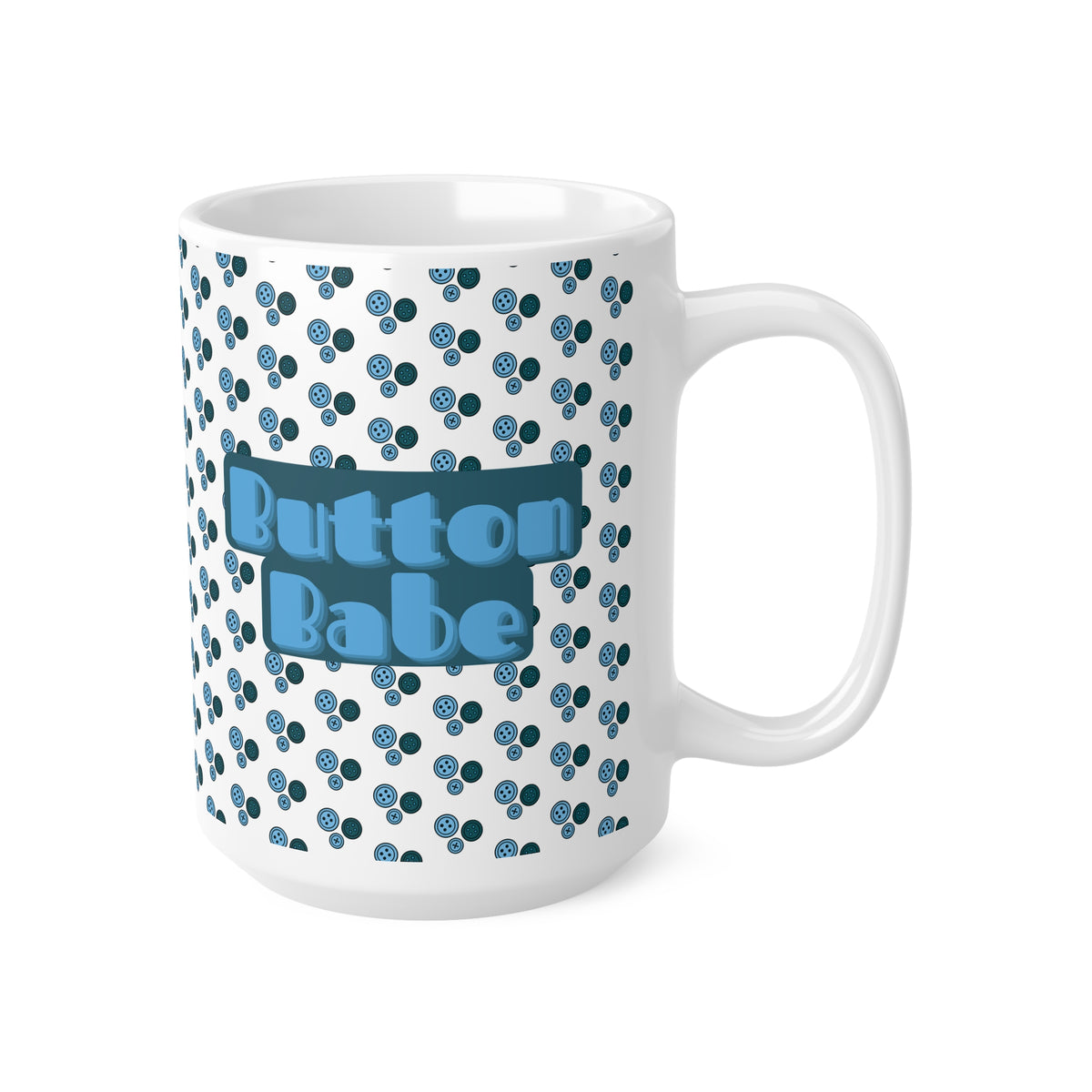 "Button Babe" Blue Retro Polka Dot Ceramic Coffee Mug (11oz & 15oz)
