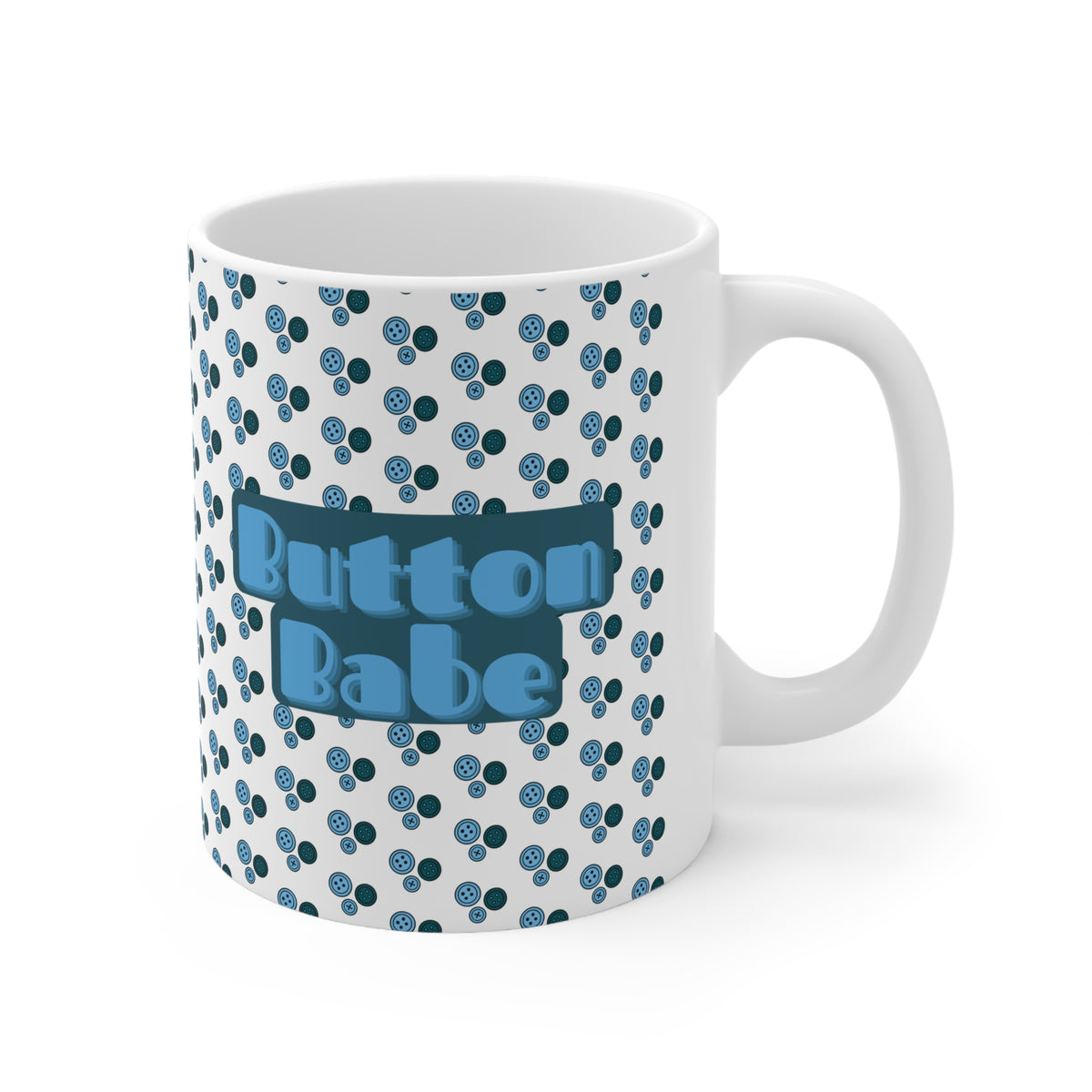 "Button Babe" Blue Retro Polka Dot Ceramic Coffee Mug (11oz & 15oz)