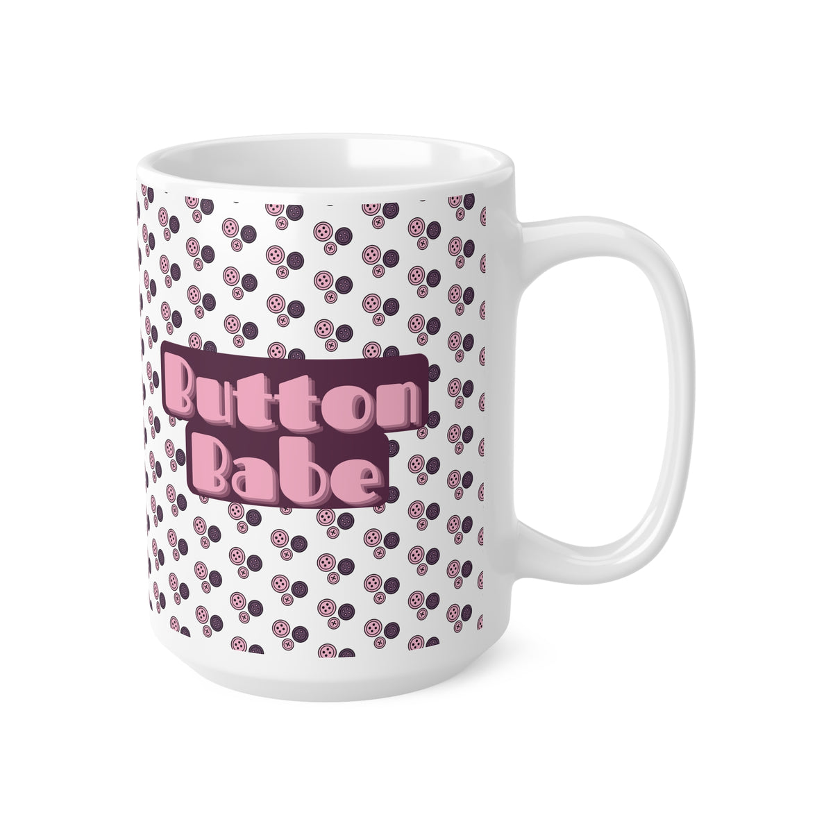 "Button Babe" Pink Retro Polka Dot Ceramic Coffee Mug (11oz & 15oz)