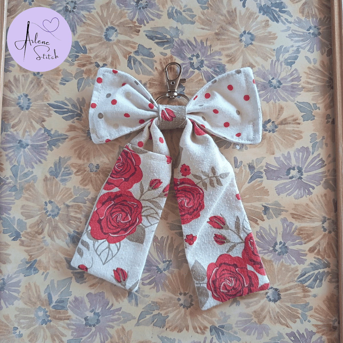 Handmade Bow Keychain - Floral Print 11 - Arlene Stitch