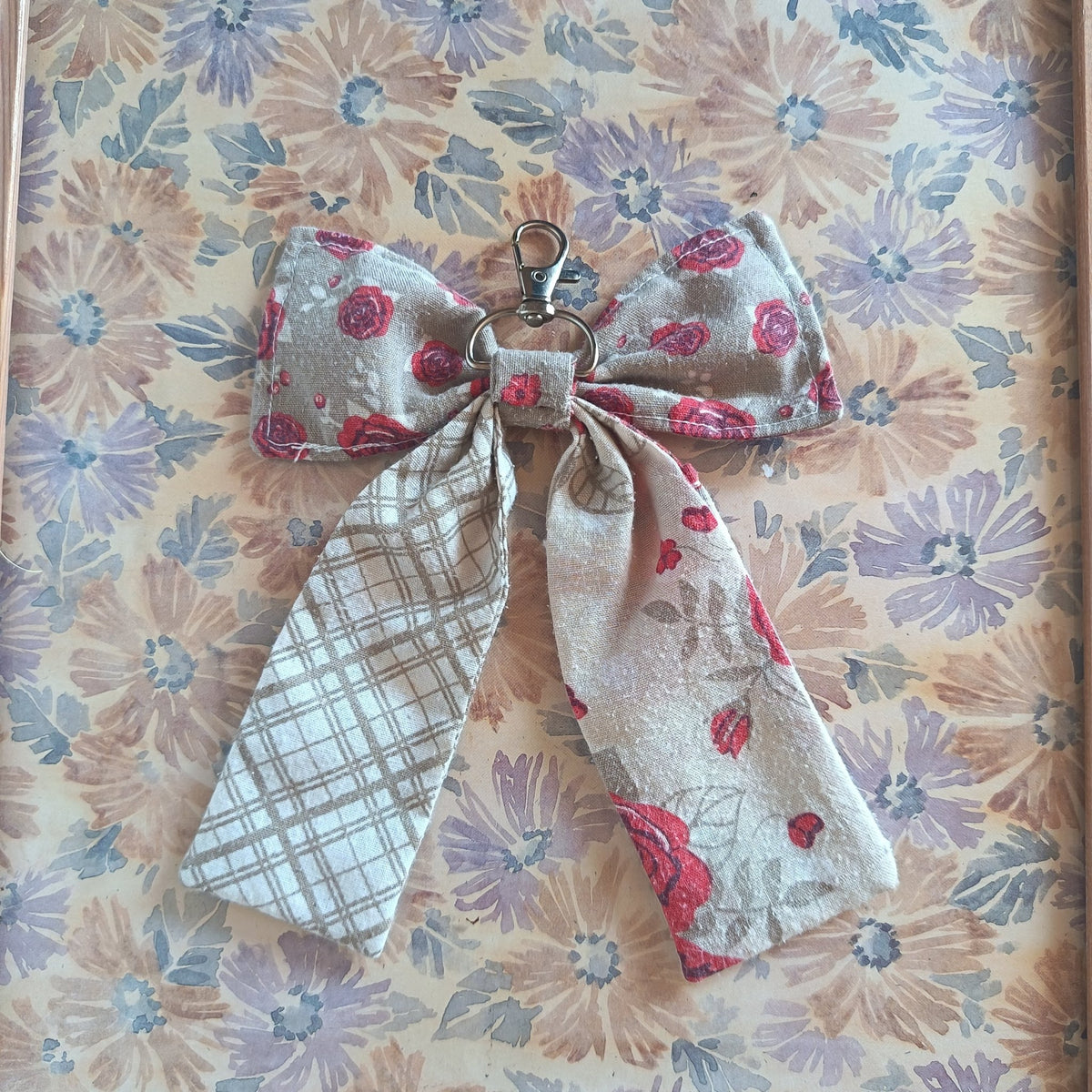 Handmade Bow Keychain - Rose Print - Arlene Stitch