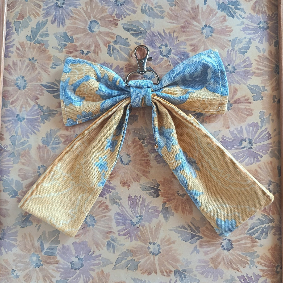 Handmade Bow Keychain - Blue Floral Print - Arlene Stitch