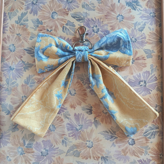 Handmade Bow Keychain - Blue Floral Print - Arlene Stitch