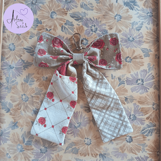 Handmade Bow Keychain - Rose Print - Arlene Stitch