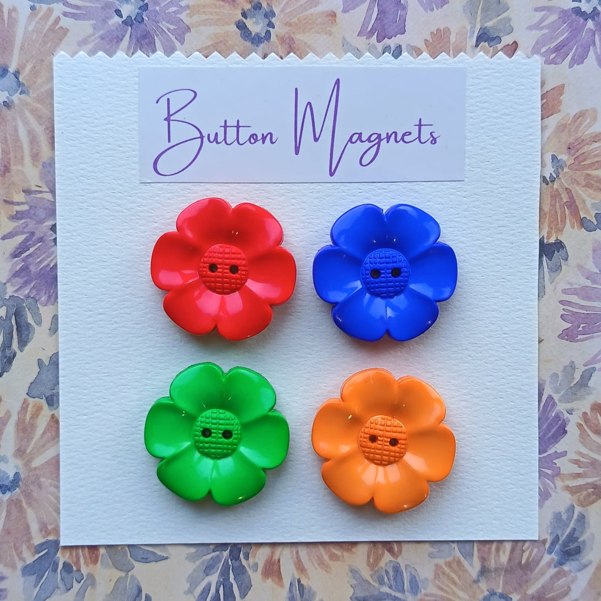 Large Coloured Flower Recycled Button Magnets Home Decor