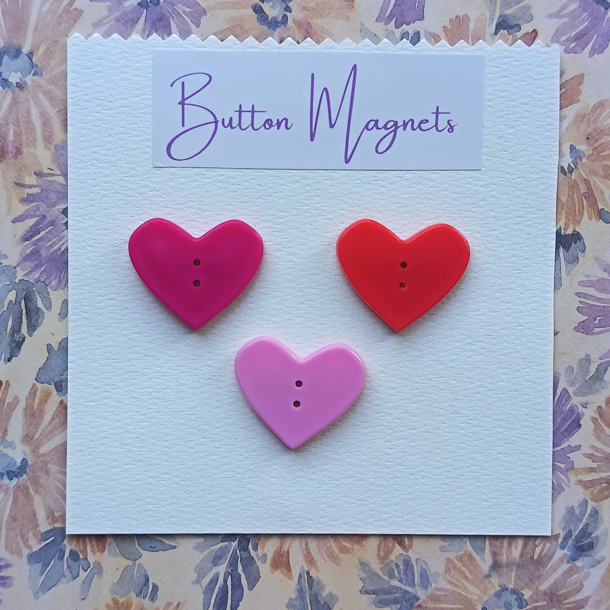 Tri Colour Large Heart Recycled Button Magnets - Arlene Stitch