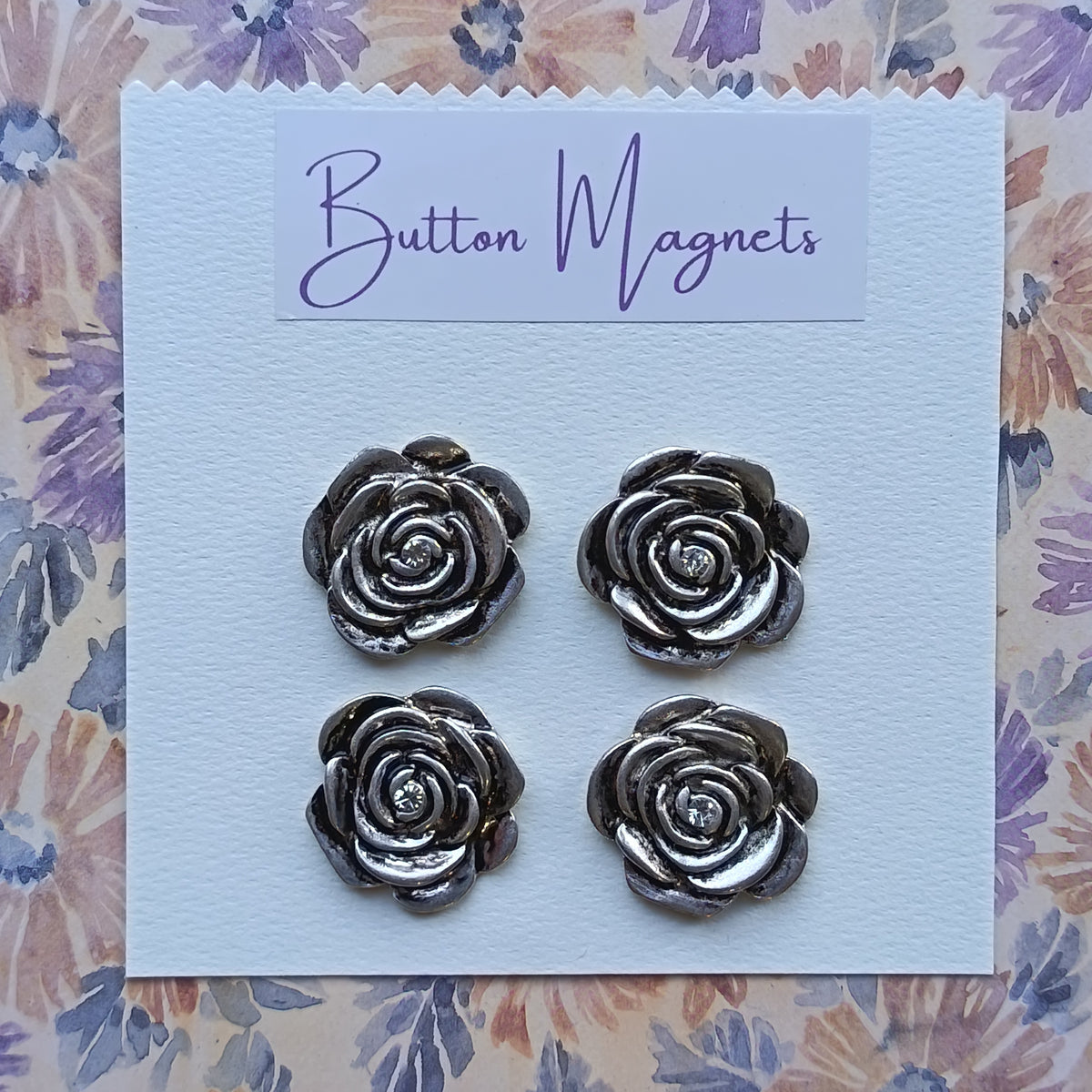 Recycled Button Fridge Magnets Large Metal Rose Set