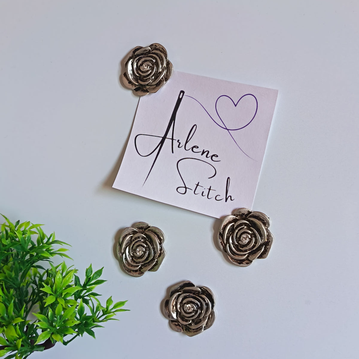 Recycled Button Fridge Magnets Large Metal Rose Set